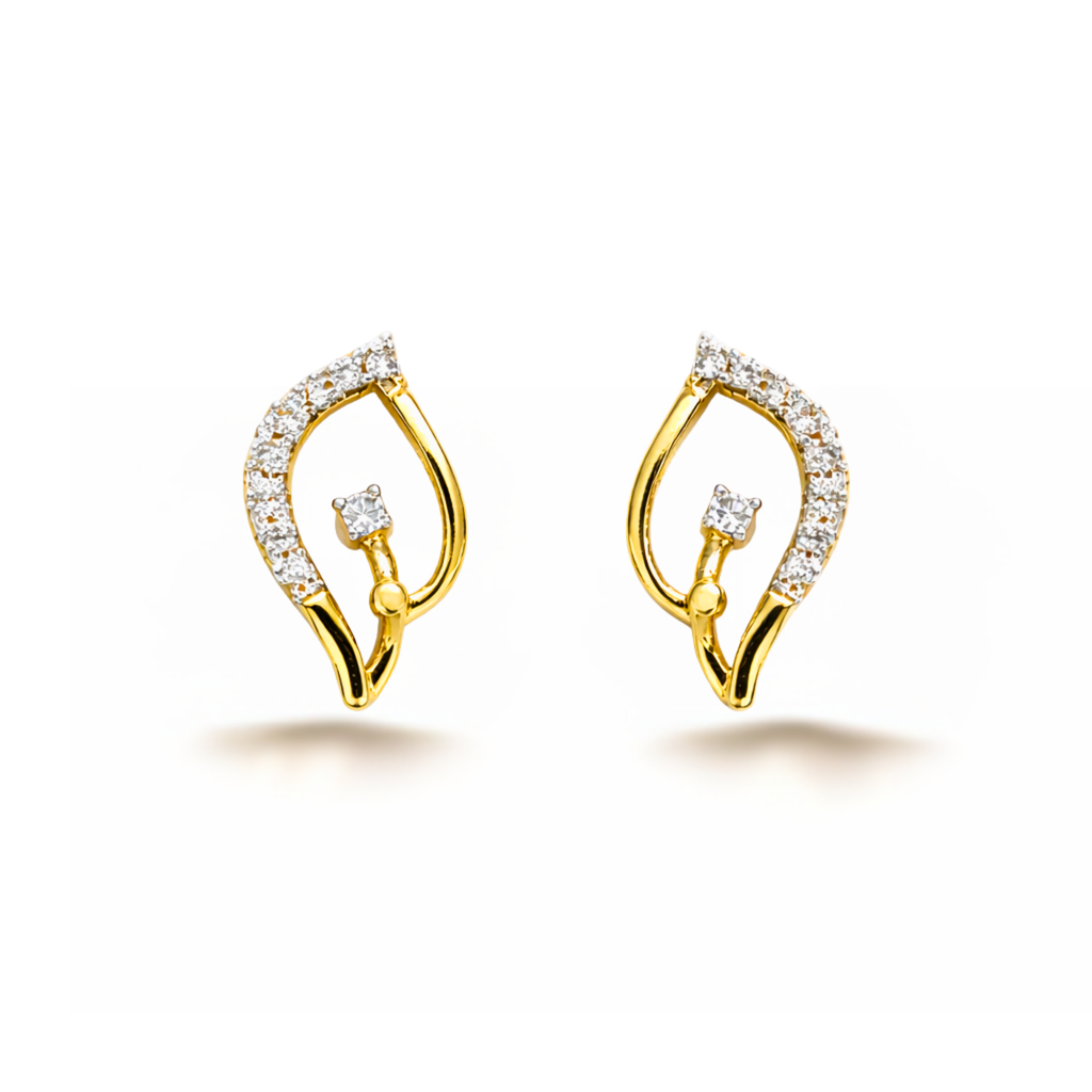 Floral Leaf 9KT Diamond Studs Earrings