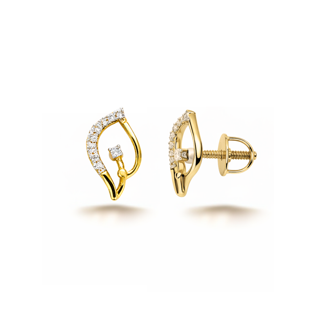 Floral Leaf 9KT Diamond Studs Earrings